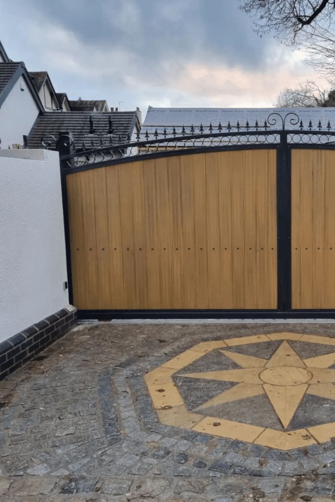 5 brown and black gate on front of house
